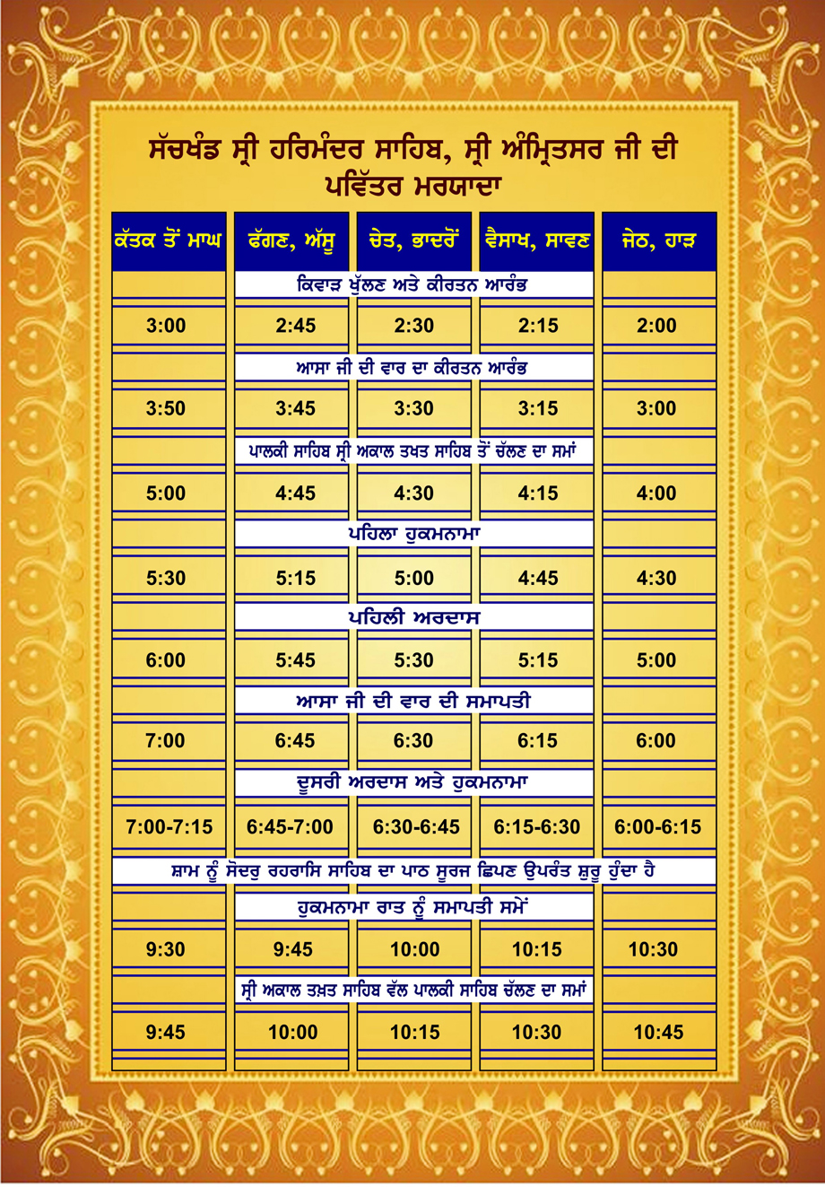 Punjabi Daily Routine Schedule Chart