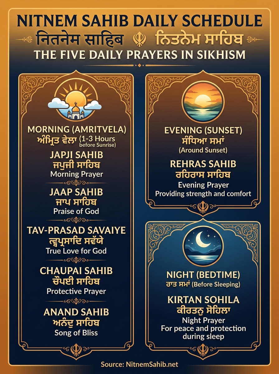 Nitnem Sahib Daily Schedule Infographic